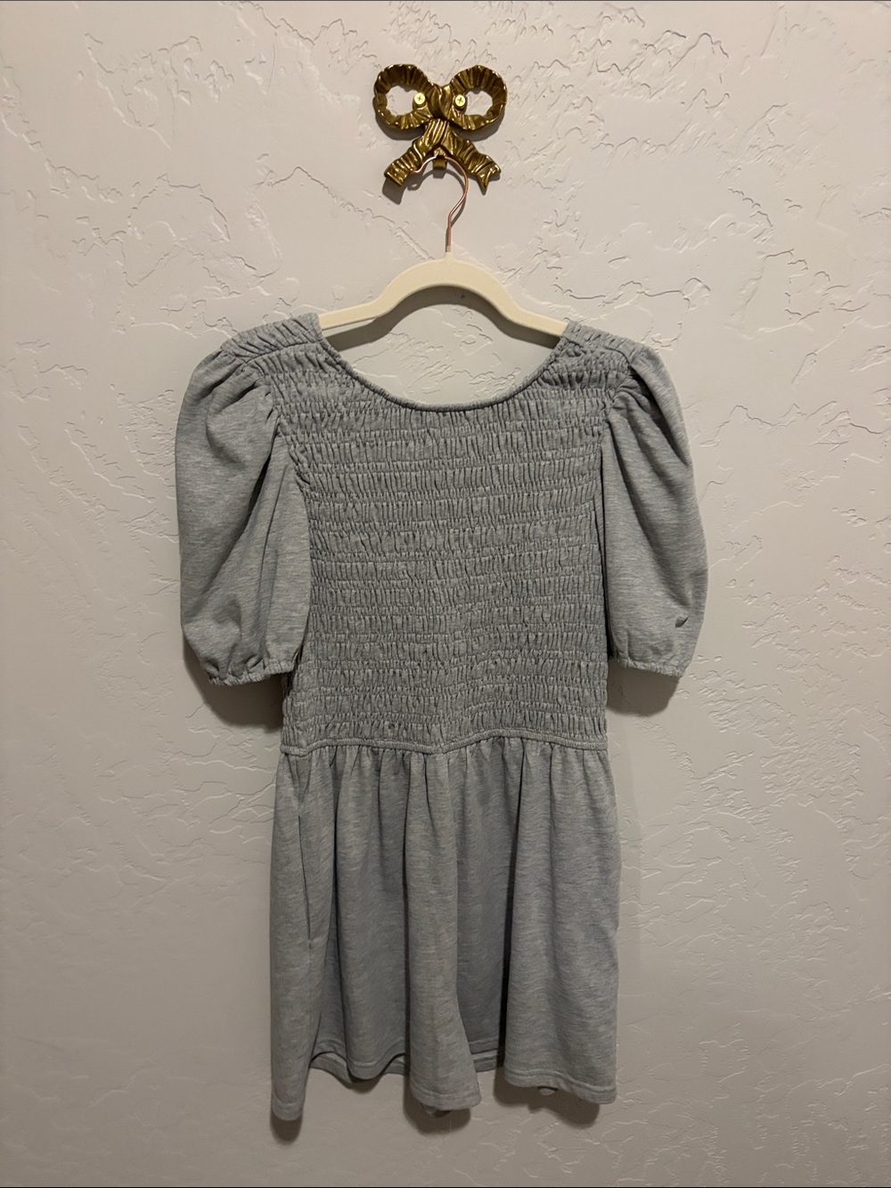 Baltic Born Light Gray Smocked Dress with Puff Sleeves